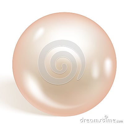 Single beautiful shiny natural pearl isolated on white background. Soft apricot pearl. Vector illustration Vector Illustration