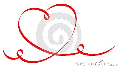 Single Big Red Heart Calligraphy Two Swirls Vector Illustration