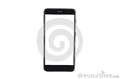 Single black smartphone with isolated blank white screen isolated on white background. Clipping path - image Stock Photo