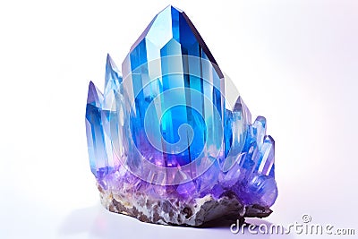 Blue and purple Aura quartz crystal on white background Stock Photo