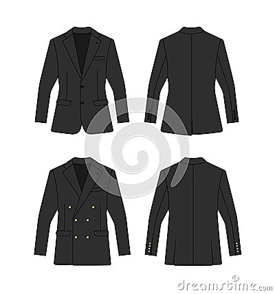 Single breasted and double breasted suit jacket vector template illustration set | black Vector Illustration