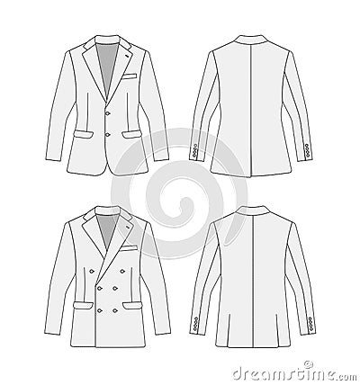 Single breasted and double breasted suit jacket vector template illustration set | white Vector Illustration