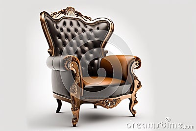 a single brown armchair from a bygone era, relict on a white background Stock Photo