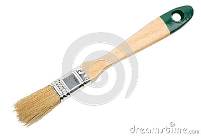 Single brush with green wood handle Stock Photo