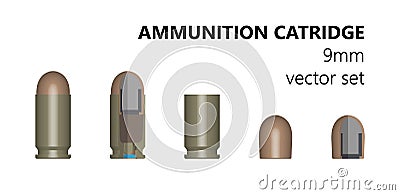 Single bullet. 9mm bullet on a white background. Vector Illustration