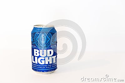 A single can of Bud Light on a white background. Editorial Stock Photo