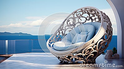 single chair with pillows in beach generated by AI tool Stock Photo