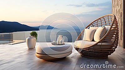 single chair with pillows in beach generated by AI tool Stock Photo