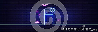 Single chamber refrigerator line icon. Fridge sign. Neon light glow effect. Vector Stock Photo