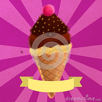 Three chocolates cone ice cream on a purple background Stock Photo