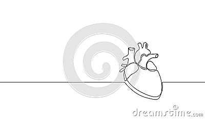 Single continuous line art anatomical human heart silhouette. Healthy medicine concept design one sketch outline drawing Vector Illustration