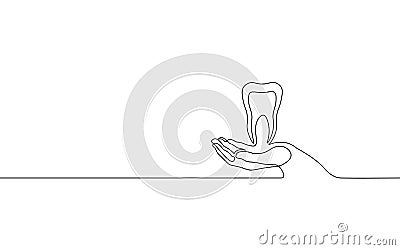 Single continuous line art anatomical human tooth silhouette. Healthy medicine recovery molar root cavity concept design Vector Illustration