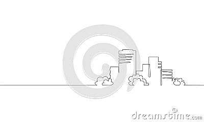 Single continuous line art city building construction. Architecture house urban apartment cityscape landscape concept Vector Illustration