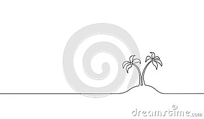 Single continuous line art coconut tree palm. Tropic paradise island landscape design one sketch outline drawing vector Vector Illustration