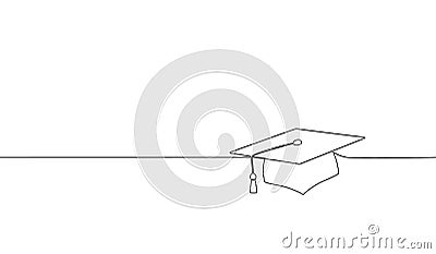 Single continuous line art graduation cap. Celebration ceremony master degree academy graduate design one sketch outline Vector Illustration