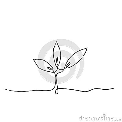 Single continuous line art growing sprout handdrawn doodle style Vector Illustration