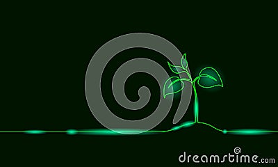 Single continuous line art growing sprout. Plant leaves seed grow soil seedling eco natural farm concept design one Vector Illustration