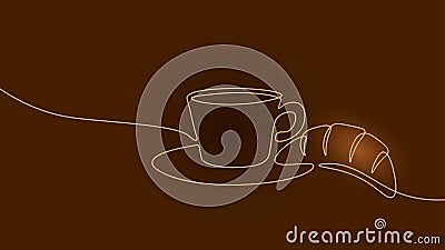 Single continuous line croissant art. Coffee morning cafe french bakery pastry logo silhouette. Concept design one Vector Illustration