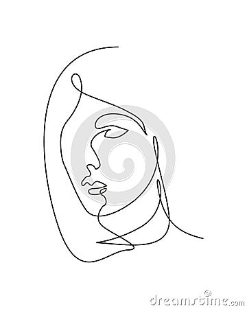 Single continuous line drawing beautiful aesthetic portrait woman abstract face. Pretty sexy model female silhouette minimalist Cartoon Illustration