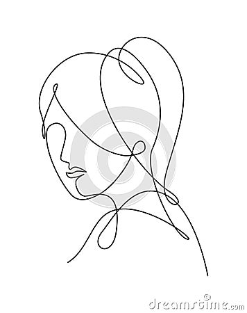 Single continuous line drawing beautiful aesthetic portrait woman abstract face. Pretty sexy model female silhouette minimalist Cartoon Illustration