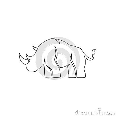 Single continuous line drawing of big African rhinoceros for conservation national park. Big African rhino animal mascot concept Vector Illustration