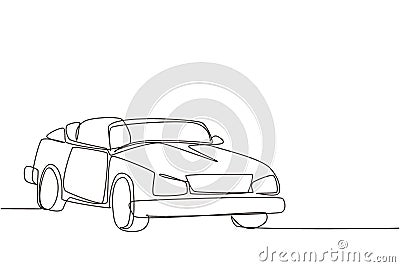 Single continuous line drawing classic retro convertible sports car. Collectors business comfortable cabrio automobile supercar. Vector Illustration