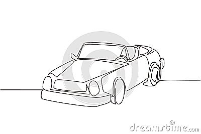 Single continuous line drawing classic retro convertible sports car. Outline symbol of collectors car and automotive concept. Vector Illustration