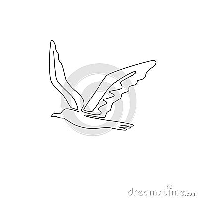 Single continuous line drawing of cute albatross for business logo identity. Adorable sea bird mascot concept for marine company Vector Illustration