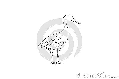 Single continuous line drawing of cute heron bird. Endangered animal national park conservation. Safari zoo concept. Trendy one Vector Illustration