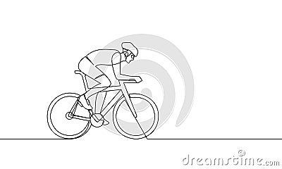 Single continuous line drawing of a cyclist exercising speed. Sport lifestyle concept. Cycling. Track cycling, road cycling Cartoon Illustration