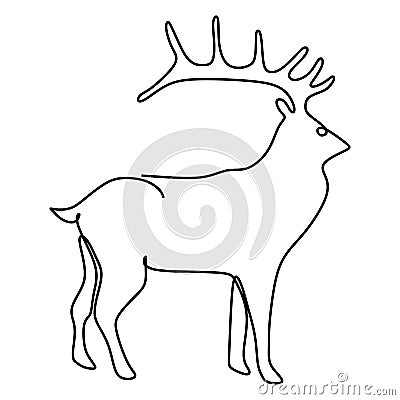 Single continuous line drawing of elegance cute deer for national zoo logo identity. Luxury buck mascot concept for animal hunting Cartoon Illustration