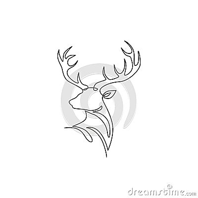 Single continuous line drawing of elegance head deer for national zoo logo identity. Luxury buck mascot concept for animal hunting Vector Illustration