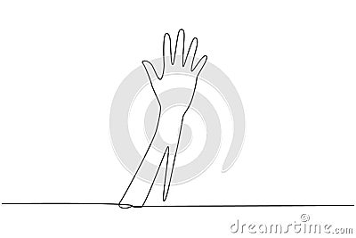 Single continuous line drawing hand count number five. Learn to count numbers. Concept of education for children. Nonverbal signs Vector Illustration