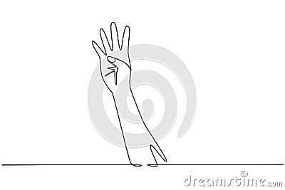 Single continuous line drawing hand count number four. Learn to count numbers. The concept of education for children. Nonverbal Vector Illustration