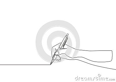 Single continuous line drawing of hand gesture drawn straight horizontal line. Write long streak on notepad concept. One line draw Vector Illustration