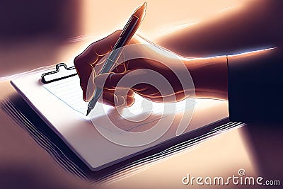 Single continuous line drawing of hand gesture writing on paper at clipboard. Business to do list write on notebook concept. One Stock Photo