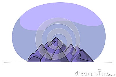 Single continuous line drawing of mountain range landscape. Web banner with mounts in simple linear style. Adventure winter sports Vector Illustration