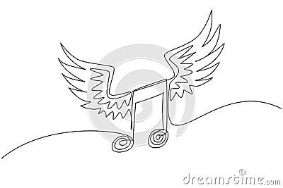 Single continuous line drawing musical notation with wings. Music symbol. Classic melody sign in flat design. Chords icon Vector Illustration