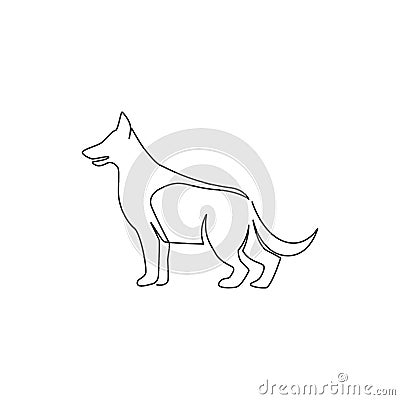 Single continuous line drawing of simple cute german shepherd puppy dog icon. Pet animal logo emblem vector concept. Trendy one Vector Illustration