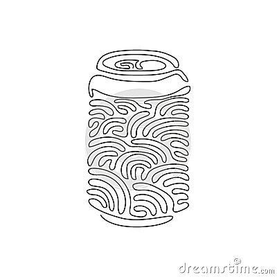 Single continuous line drawing soda in aluminum can. Soft drink to crave for refreshing feeling. Eliminate thirst. Swirl curl Vector Illustration