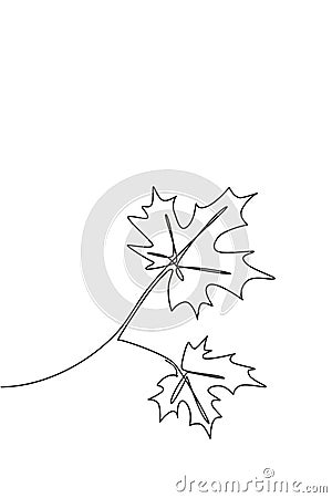 Single continuous line drawing spring maple leaf. Botany style concept for posters, wall art, tote bag, mobile case, t-shir, Vector Illustration