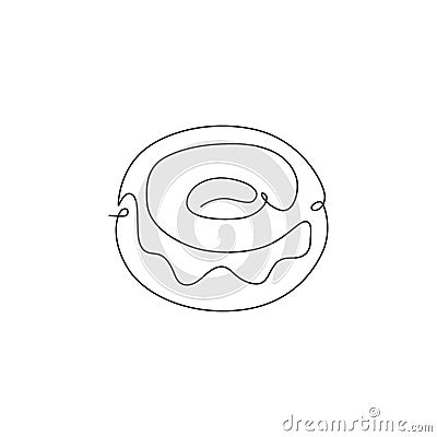Single continuous line drawing of stylized donut store logo label. Emblem fast food doughnut restaurant concept. Modern one line Vector Illustration