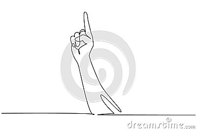 Single continuous line drawing symbol of victory or champion. Number one hand count. Learn to count numbers. Concept of education Vector Illustration