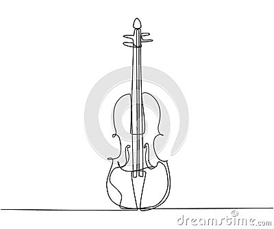 Single continuous line drawing of violin on white background. Trendy stringed music instruments concept one line draw design Vector Illustration
