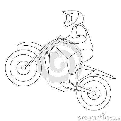 Single continuous line drawing of young motocross rider. Extreme sport race concept vector illustration. Trendy one line Vector Illustration