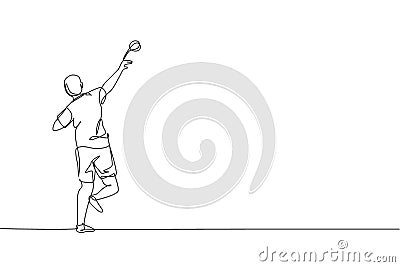 Single continuous line drawing of young sportive man practice to throw shot put powerfully on the court stadium. Athletic games Vector Illustration