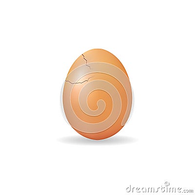 Single cracked egg. Egg with damage and showing lines on the surface from having split without coming apart. Isolated on Vector Illustration