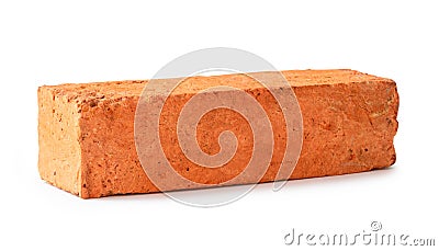 Single cracked old red or orange brick isolated on white background with clipping path Stock Photo