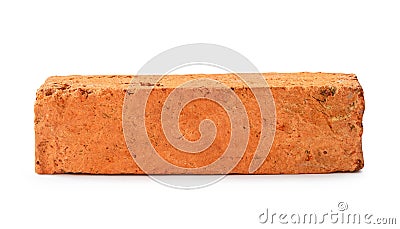 Single cracked old red or orange brick isolated on white background with clipping path Stock Photo