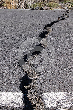 Cracks in road surface in La Palma, Canaries, Spain Stock Photo